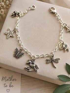 Mother-to-Be & New Mom Silver Charm Bracelet | Baby Shower Gift handcrafted